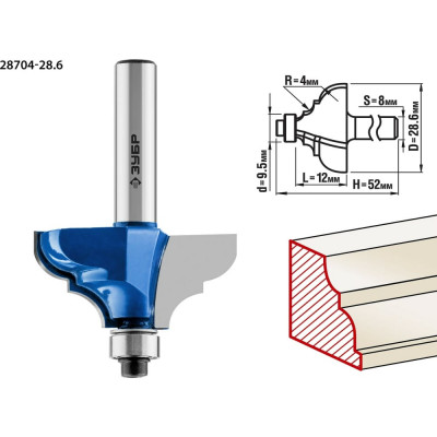 Кромочная калевочная фреза ЗУБР №3 ПРОФ. 28704-28.6