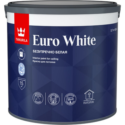 Tikkurila Краска для потолка EURO WHITE белая гл/мат 9л 700009612