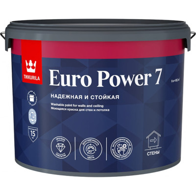 Tikkurila Краска интерьерная стойкая к мытью EURO POWER 7 A мат 9л 700001121