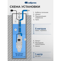 Вибрационный насос СИБРТЕХ СВН300-15 кабель 15 м 99302