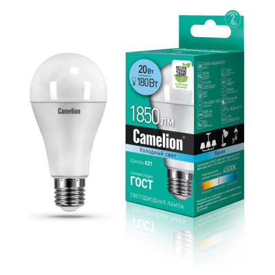 Электрическая светодиодная лампа Camelion LED20-A65/845/E27 20 Вт 220 В 13165
