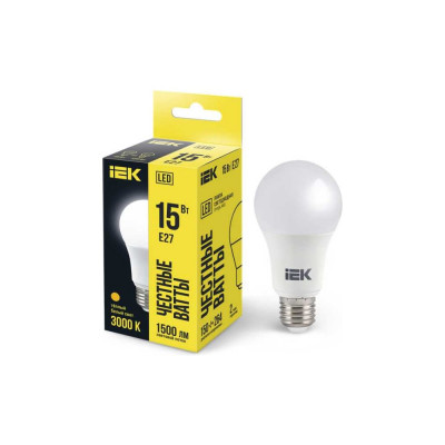Лампа IEK LED A60 шар 15 Вт 230 В 3000К E27 LLE-A60-15-230-30-E27