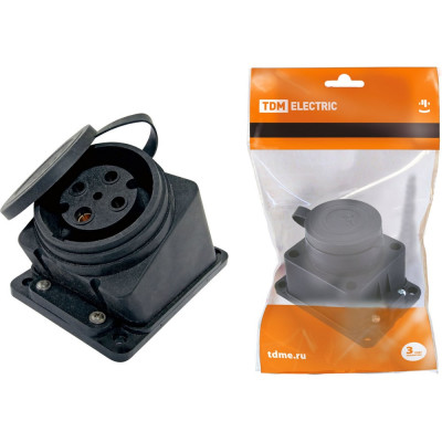 Розетка настенная TDM ELECTRIC с загл. наклон. каучук 3Р+РЕ 32А 380В IP44 SQ0612-0009