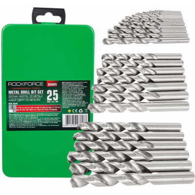 Набор сверл по металлу HSS 4241 в металлическом футляре 25 шт ROCKFORCE RF-924U25(29885)