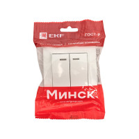 Двухклавишный выключатель с индикатором EKF Минск СП, 10А, белый Basic ERV10-123-10
