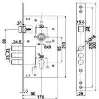 Корпус цилиндрового замка DOORLOCK DL9252С/60/85мм, хромиров. фронт. планка 28х300мм, реверсивный, диам. ригеля 16мм 75336
