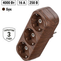 Блок TDM ELECTRIC на 3 гнезда 2П З плоский 16А 250B Эко бук SQ1806-0081