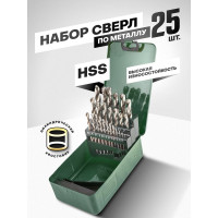 Набор сверл по металлу HSS 4241 в металлическом футляре 25 шт ROCKFORCE RF-924U25(29885)