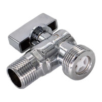 Шаровой угловой кран для бытовых приборов СТМ 1/2х3/4", ш/ш, с обратным клапаном, с отражателем бабочка, хром CACV1234