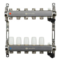 Коллекторная группа в сборе с термостатическими и запорными клапанами ONDO нерж сталь, 5 вых. OKGSP005