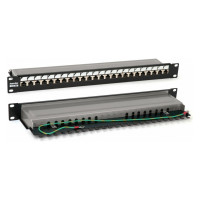 Патч-панель Hyperline, PP3-19-24-8P8C-C5E-SH-110D, 19", 1U, 24 порта RJ-45, полное экранирование, категория 5e, Dual IDC, ROHS, цвет черный, 246037