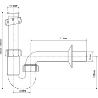 Трубный сифон McAlpine 1 1/4"х32 мм, без выпуска, с отводной трубой D32 мм и отражателем MRW8