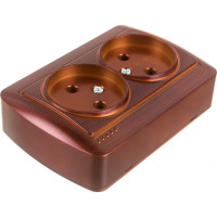 Двойная розетка Lezard DEMET без заземления, закрытый корпус, махагон 711-0500-128