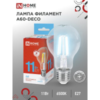 Светодиодная лампа IN HOME LED-A60-deco 11Вт 230В Е27 6500К 1160Лм прозрачная 4690612026169