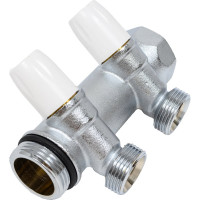 Коллектор Tiemme НВ, 1", 2х3/4"EK, Н 50 мм, хромированный, с вентилями 1860024