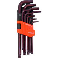 Набор Г-образных ключей AV Steel TORX удлиненных, с отверстием, TН10-TН50 S2, 9 шт AV-368359