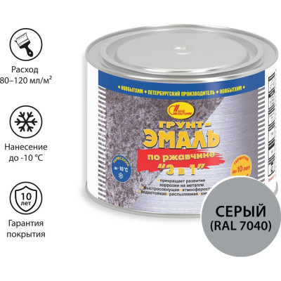 Грунт-эмаль по ржавчине 3 в 1 Новбытхим серая, 0.4 л RAL 7040 2338