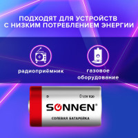 Батарейки SONNEN D солевые, 2 шт., в блистере, 451100