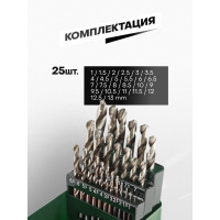 Набор сверл по металлу HSS 4241 в металлическом футляре 25 шт ROCKFORCE RF-924U25(29885)
