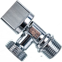 Шаровой угловой кран для бытовых приборов СТМ 1/2х3/4", ш/ш, c отражателем бабочка, хром CAMV1234