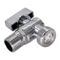 Шаровой угловой кран для бытовых приборов СТМ 1/2х3/4", ш/ш, с обратным клапаном, с отражателем бабочка, хром CACV1234