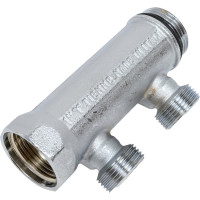 Коллектор Tiemme НВ, 1", 2х3/4"EK, Н 50 мм, хромированный, с вентилями 1860024