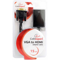 Переходник Cablexpert VGA-HDMI, 15F/9M, длина 15см, аудиовыход Jack 3,5, питание от USB A-VGA-HDMI-01