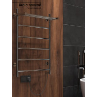 Полотенцесушитель INDIGO Arc electro с полкой 80/50 (скр.монтаж, унив.подкл.R/L, полиров.) LCAE80-50PR