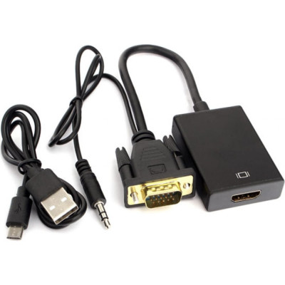 Cablexpert Переходник VGA -HDMI 19M/15F длина 15см аудиовыход Jack 35 питание от USB A-VGA-HDMI-01