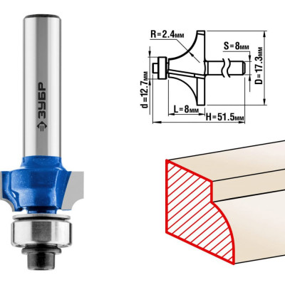 Кромочная калевочная фреза ЗУБР №1 ПРОФЕССИОНАЛ 28701-17.3