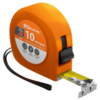 Рулетка, длина 10 м, стальная лента, ширина 25 мм, прорезиненное покрытие, магнит, TDM ELECTRIC "Рубин" SQ1018-0108