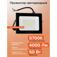 Светодиодный прожектор Lumin'arte LED 50Вт 5700K холодный белый свет 3750лм черный IP65 LFL-50W/05