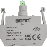 Блок-контакт Emas подсветки ВY с зелёным светодиодом, серия B, 100-230 В AC BY