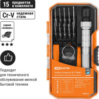 Набор TDM ELECTRIC отвертка с битами для мелкой электроники №1 15 предметов "Алмаз" SQ1019-0201