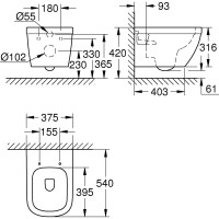 Подвесной унитаз Grohe Euro Ceramic, каскадный смыв, видимый крепеж 39538000