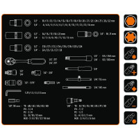 Набор сменных головок NEO Tools 1/2", 1/4” CrV 111 шт. 08-910