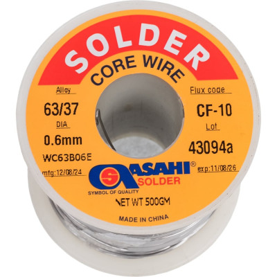 Припой (0.6 мм, 0.5 кг, Sn63/Pb37, CF10, флюс RA) ASAHI 00-00000297