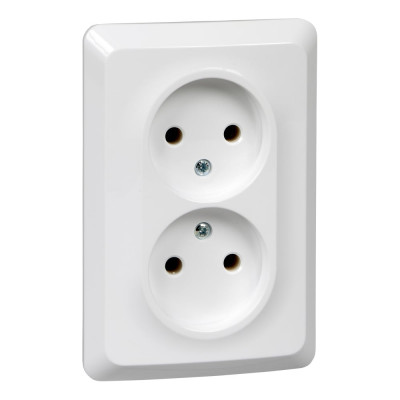Двойная розетка Systeme Electric ЭТЮД, С/У, без заземления, без шторок, 16А, 250B, БЕЛЫЙ PC16-105B
