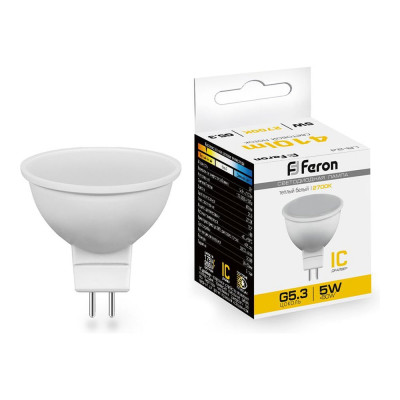 Лампа FERON LED 5вт 230в, G5.3, тепло-белый 25127