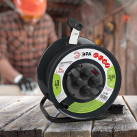 Силовой удлинитель ЭРА RMx-4es-3x1.5-40m-IP44(KG) на металлической катушке c заземлением 4 розетки 40м КГ 3х1.5мм2, Б0046848