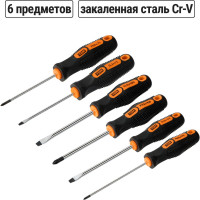 Набор отверток TDM ELECTRIC 6 штук в коробке SL:3х75;5х100;6х100, PH:0х75;1х100;2х100 серия "Алмаз" SQ1013-0204