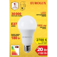 Светодиодная лампа Eurolux LL-E-A70-20W-230-2,7K-E27/груша, 20Вт, теплый белый, Е27 76/2/21