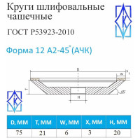 Круг алмазный шлифовальный 12А2-45 (75х6х3x16 мм; 100/80) КристАл Лтд 33715