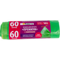 Мешки для мусора PREMIUM (10 шт; 60 л) с завязками зеленые PATERRA 106-008