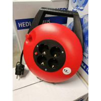 Удлинитель на катушке HEDI H05VV-F 15 метров 4 розетки IP20 3Х1,5 красный KBR15T