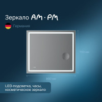Универсальное зеркало AM.PM с контурной Led-подсветкой, часами и косметическим M91AMOX0803WG