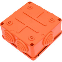 Огнестойкая коробка Экопласт JBS100 E110, о/п 100х100х55, 6 выходов, IP55, 3P, цвет оранжевый 43007HF