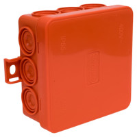 Огнестойкая коробка Экопласт JBL085 E110, о/п 85х85х38, 12 выходов, IP55, 6P, цвет оранжевый 43655HF