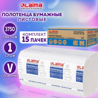 Бумажные полотенца ЛАЙМА H3 UNIVERSAL WHITE PLUS 250 шт, 1 слой, белые, 230х230 мм, 15 пачек, V-сложение 111343