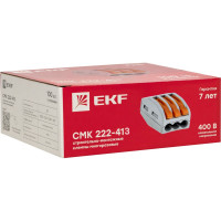 Строительно-монтажная клемма EKF СМК, 222-413, с рычагом, 3 отверстия, 0.08-2.5(4.0)мм2, PROxima 100 шт plc-smk-413